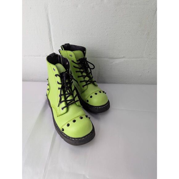 T.U.K Spiked Neon Green Combat Boots with Stads Sz 8 - Picture 1 of 7